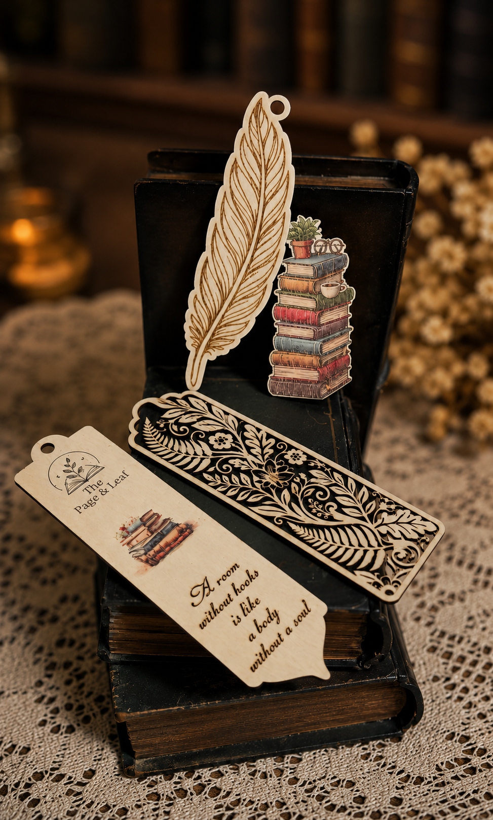 Custom Bookmarks — Personalized Wood & Faux Leather